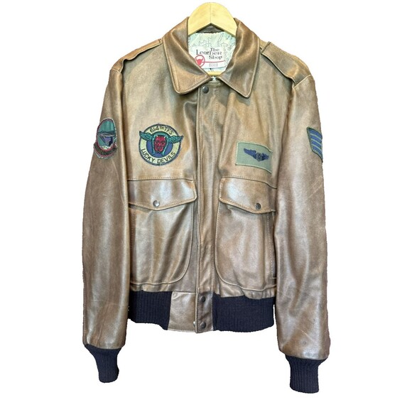 Vintage 60s 70s Leather Bomber Jacket Military Patches USAF Air Force Military - Picture 2 of 16
